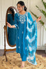 Beautiful Blue Embroidered Rayon Event Wear Pant Suit