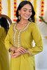 Exquisite Mustard Embroidered Rayon Event Wear Pant Suit