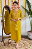 Glorious Mustard Embroidered Viscose Haldi Wear Pant Suit