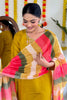 Glorious Mustard Embroidered Viscose Haldi Wear Pant Suit