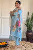 Stunning Sky-Blue Embroidered Viscose Function Wear Pant Suit