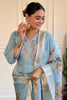 Stunning Sky-Blue Embroidered Viscose Function Wear Pant Suit