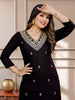 Alluring Black Embroidered Cotton Traditional Pant Suit