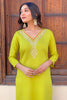 Enchanting Lime Green Embroidered Rayon Function Wear Pant Suit