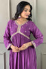 Alluring Purple Embroidered Viscose Traditional Pant Suit