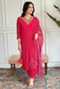 Winning Red Embroidered Rayon Traditional Pant Suit With Dupatta