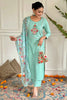 Precious Turquoise Color Embroidered Rayon Event Wear Pant Suit