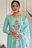 Precious Turquoise Color Embroidered Rayon Event Wear Pant Suit