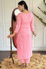 Impressive Pink Embroidered Rayon Function Wear Pant Suit