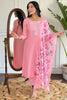 Impressive Pink Embroidered Rayon Function Wear Pant Suit