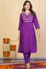 Marvelous Purple Embroidered Viscose Pant Suit With Dupatta