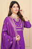 Marvelous Purple Embroidered Viscose Pant Suit With Dupatta