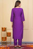 Marvelous Purple Embroidered Viscose Pant Suit With Dupatta