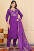 Marvelous Purple Embroidered Viscose Pant Suit With Dupatta