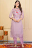 Pretty Purple Floral Printed Organza Pant Suit With Dupatta