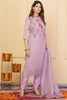 Pretty Purple Floral Printed Organza Pant Suit With Dupatta