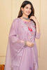 Pretty Purple Floral Printed Organza Pant Suit With Dupatta