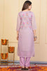 Pretty Purple Floral Printed Organza Pant Suit With Dupatta