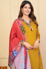 Delightful Mustard Embroidered Viscose Pant Suit With Dupatta