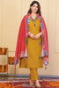 Delightful Mustard Embroidered Viscose Pant Suit With Dupatta