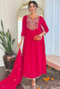 Tantalizing Red Embroidered Viscose Event Wear Pant Suit With Dupatta