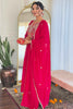 Tantalizing Red Embroidered Viscose Event Wear Pant Suit With Dupatta