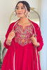 Tantalizing Red Embroidered Viscose Event Wear Pant Suit With Dupatta