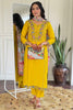 Bewitching Mustard Color Embroidered Viscose Haldi Wear Pant Suit