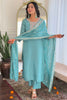 Winning Sky-Blue Embroidered Chanderi Traditional Pant Suit