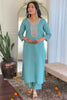 Winning Sky-Blue Embroidered Chanderi Traditional Pant Suit