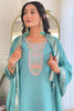 Winning Sky-Blue Embroidered Chanderi Traditional Pant Suit