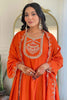 Marvelous Orange Embroidered Vichitra Silk Festival Wear Pant Suit