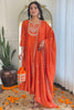 Marvelous Orange Embroidered Vichitra Silk Festival Wear Pant Suit