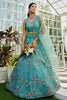 Lovely Teal Blue Embroidered Net Engagement Wear Lehenga Choli