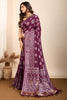 Tantalizing Wine Zari Weaving Silk Festival Wear Saree With Blouse