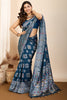 Glamorous Teal Blue Zari Weaving Silk Wedding Saree With Blouse