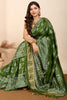 Lovely Olive Green Zari Weaving Silk Mehendi Wear Saree With Blouse