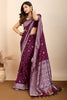 Tantalizing Wine Zari Weaving Silk Festival Wear Saree With Blouse