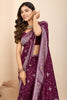 Tantalizing Wine Zari Weaving Silk Festival Wear Saree With Blouse