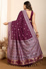 Tantalizing Wine Zari Weaving Silk Festival Wear Saree With Blouse