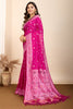 Attractive Rani Pink Zari Weaving Silk Traditional Saree With Blouse