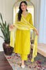 Fascinating Yellow Embroidered Viscose Haldi Wear Pant Suit