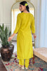 Fascinating Yellow Embroidered Viscose Haldi Wear Pant Suit