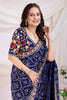 Fabulous Blue Bandhani Printed Silk Wedding Wear Saree With Blouse