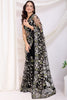 Glamorous Black Thread Embroidered Net Party Wear Saree With Blouse