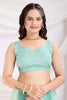 Alluring Sea Green Thread Embroidered Net Saree With Blouse