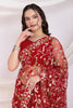 Bewitching Maroon Thread Embroidered Net Festival Wear Saree