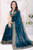 Alluring Teal Blue Embroidered Chinon Festival Wear Saree