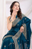 Alluring Teal Blue Embroidered Chinon Festival Wear Saree