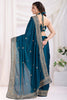 Alluring Teal Blue Embroidered Chinon Festival Wear Saree